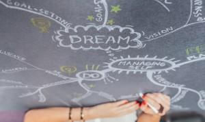 Woman writes a Mind Map on a chalk board