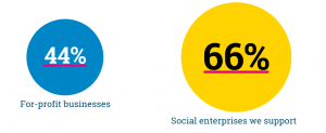 Graphic show 44% for-profit business versus 66% SSE-supported organisations