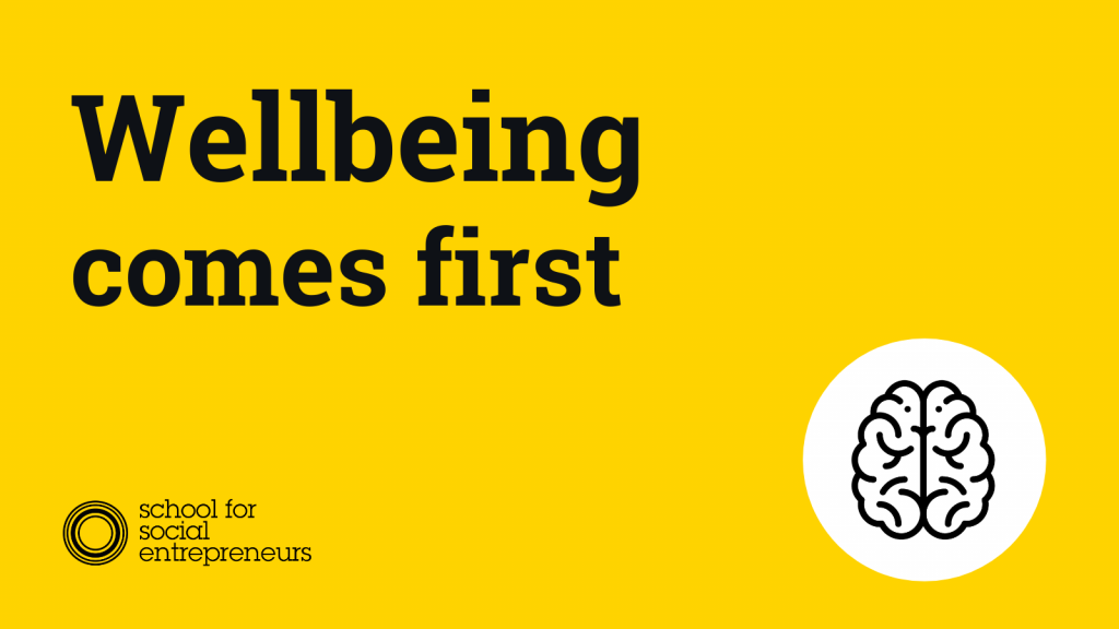 Graphic reading "wellbeing comes first" with SSE logo