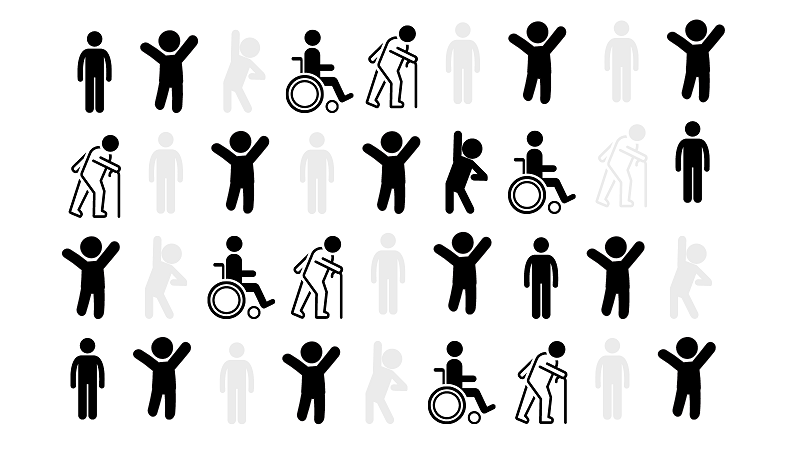 Graphic of lots of different stick figures, some with visible disabilities. 2 in 3 are highlighted