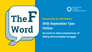 An event banner for an exclusive SSE fellows event: The F Word. 30th September online 7pm